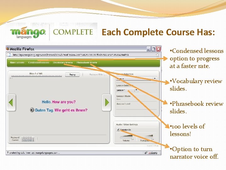 Each Complete Course Has: • Condensed lessons option to progress at a faster rate.