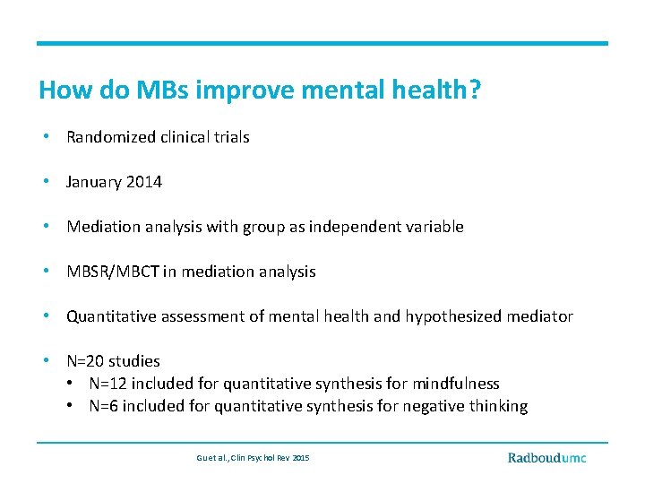 How do MBs improve mental health? • Randomized clinical trials • January 2014 •