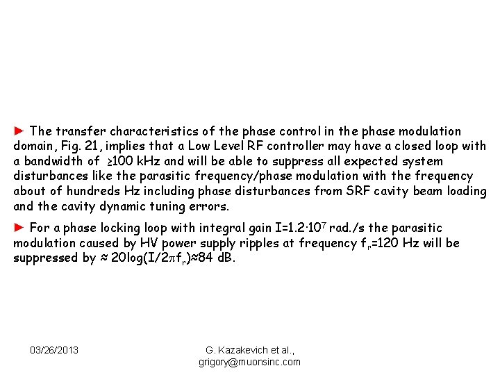 ► The transfer characteristics of the phase control in the phase modulation domain, Fig.