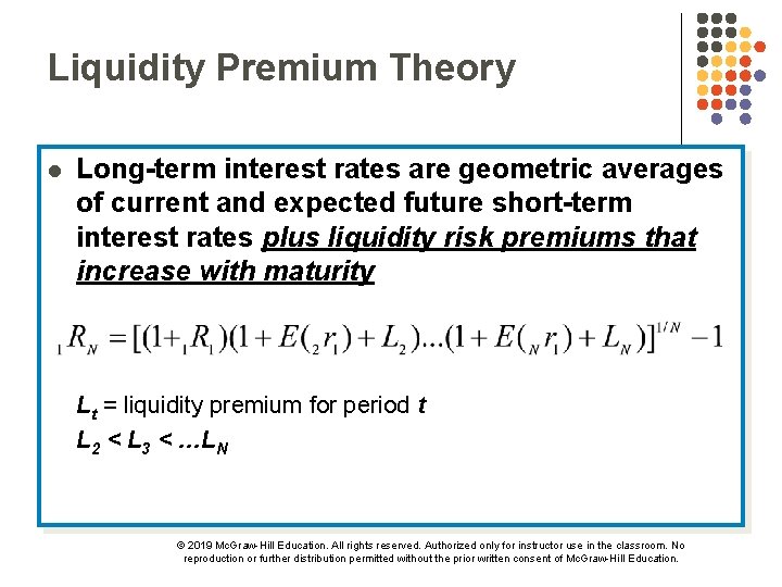 Liquidity Premium Theory l Long-term interest rates are geometric averages of current and expected