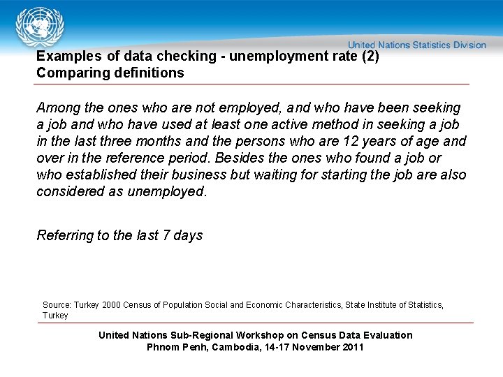 Examples of data checking - unemployment rate (2) Comparing definitions Among the ones who