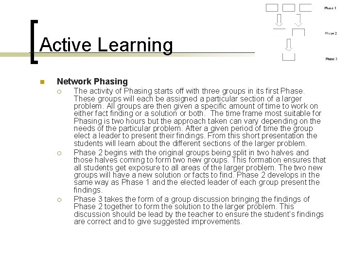 Active Learning n Network Phasing ¡ ¡ ¡ The activity of Phasing starts off Active Learning n Network Phasing ¡ ¡ ¡ The activity of Phasing starts off