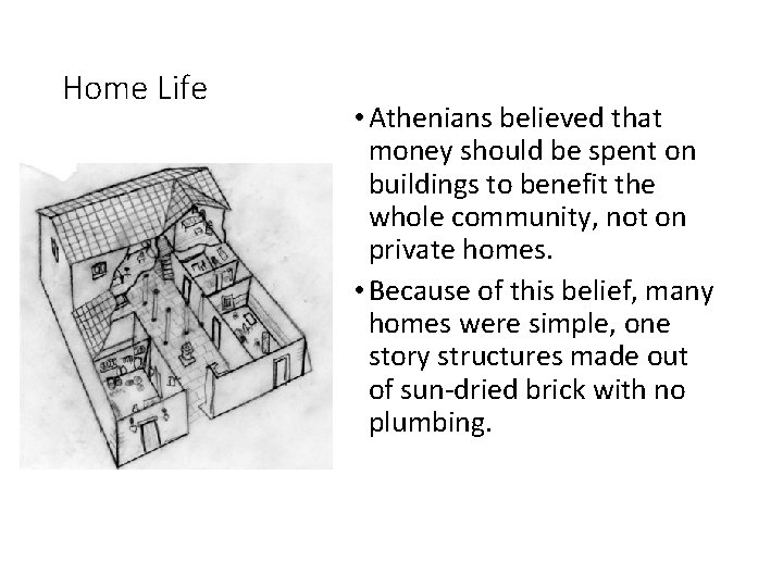 Home Life • Athenians believed that money should be spent on buildings to benefit