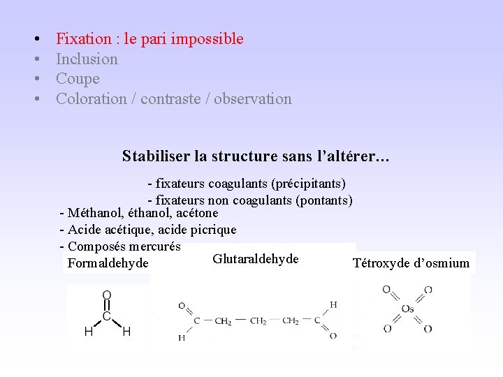  • • Fixation : le pari impossible Inclusion Coupe Coloration / contraste /