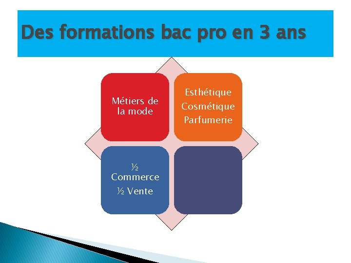 Des formations bac pro en 3 ans Métiers de la mode ½ Commerce ½