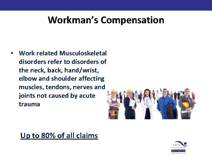 Workman’s Compensation • Work related Musculoskeletal disorders refer to disorders of the neck, back,