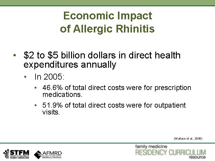 Economic Impact of Allergic Rhinitis • $2 to $5 billion dollars in direct health Economic Impact of Allergic Rhinitis • $2 to $5 billion dollars in direct health