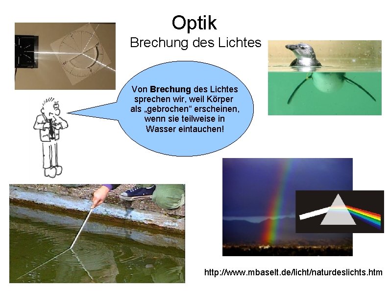 Optik Brechung des Lichtes Von Brechung des Lichtes sprechen wir, weil Körper als „gebrochen“