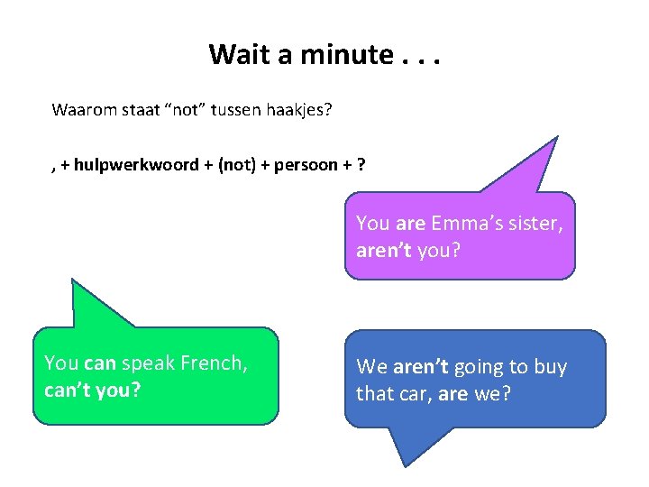 Wait a minute. . . Waarom staat “not” tussen haakjes? , + hulpwerkwoord +