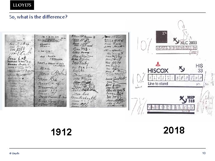 So, what is the difference? 1912 © Lloyd’s 2018 10 