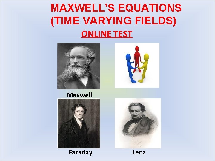 MAXWELL’S EQUATIONS (TIME VARYING FIELDS) ONLINE TEST Maxwell Faraday Lenz 