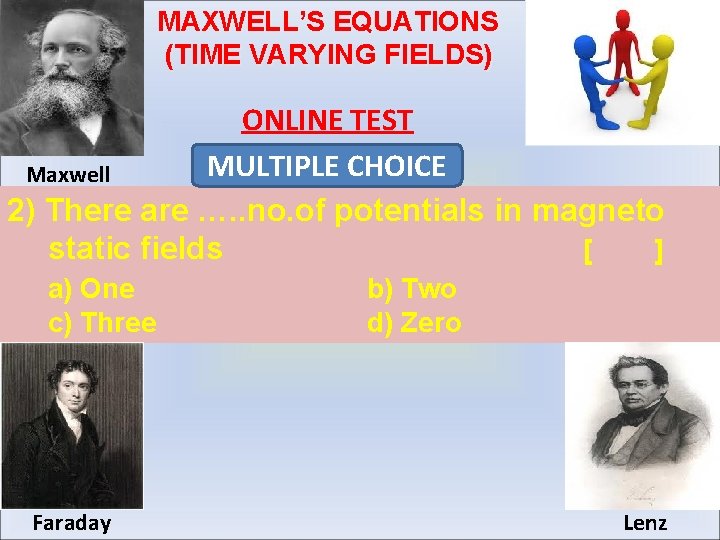 MAXWELL’S EQUATIONS (TIME VARYING FIELDS) ONLINE TEST MULTIPLE CHOICE Maxwell 2) There are ….