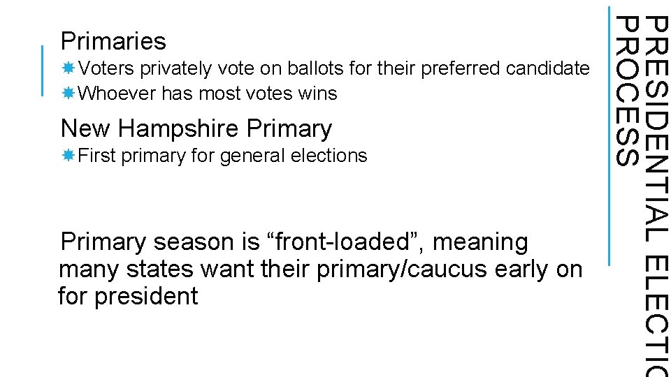 Voters privately vote on ballots for their preferred candidate Whoever has most votes Voters privately vote on ballots for their preferred candidate Whoever has most votes
