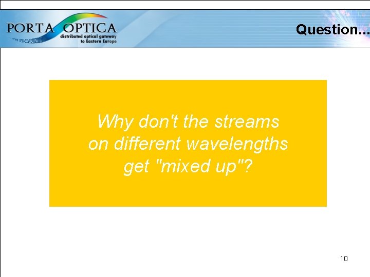 Question. . . Why don't the streams on different wavelengths get "mixed up"? 10