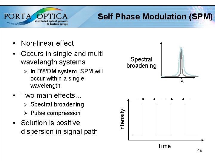 Self Phase Modulation (SPM) • Non-linear effect • Occurs in single and multi wavelength