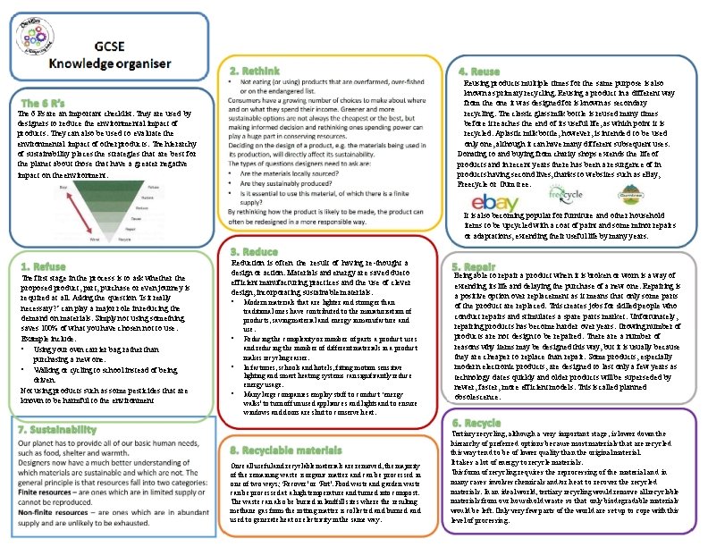  • The 6 Rs are an important checklist. They are used by designers