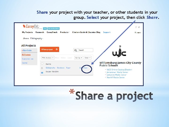 Share your project with your teacher, or other students in your group. Select your