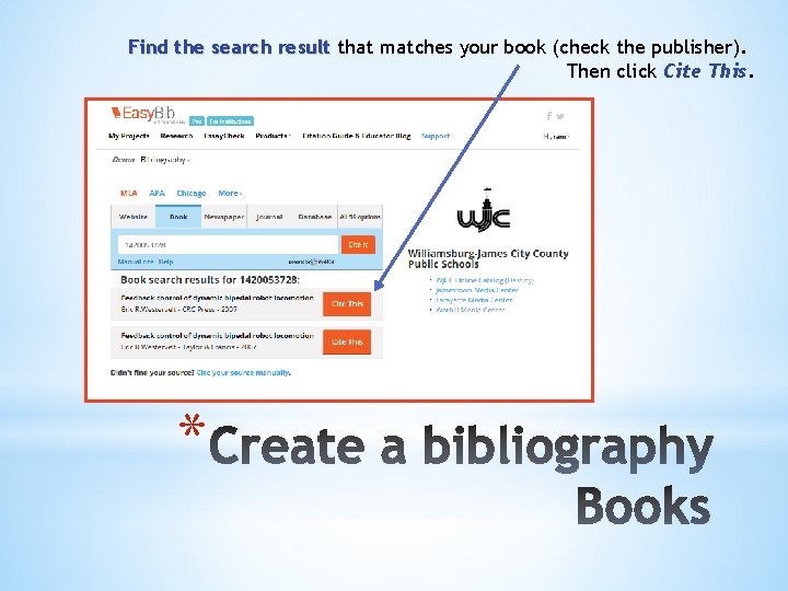 Find the search result that matches your book (check the publisher). Then click Cite