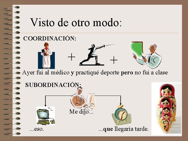 Visto de otro modo: COORDINACIÓN: + + Ayer fui al médico y practiqué deporte