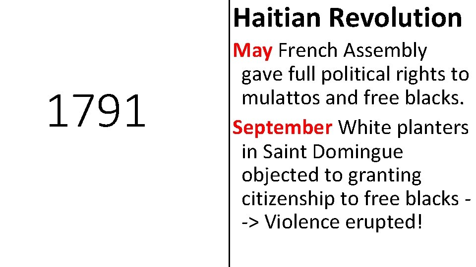 Haitian Revolution 1791 May French Assembly gave full political rights to mulattos and free