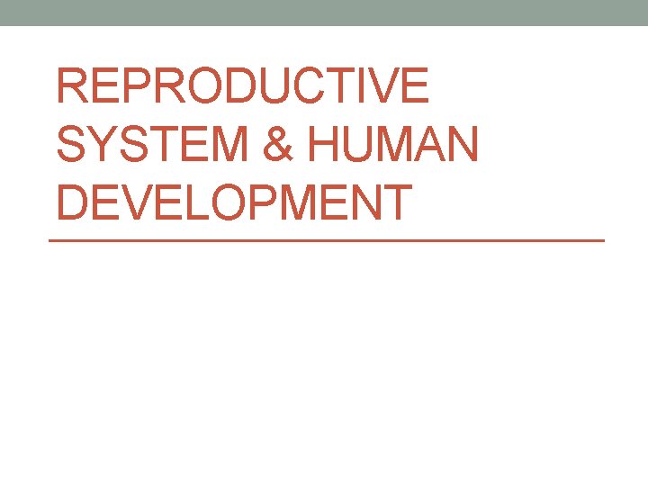 REPRODUCTIVE SYSTEM & HUMAN DEVELOPMENT 