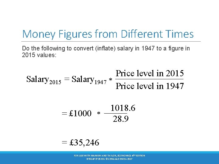 Money Figures from Different Times Do the following to convert (inflate) salary in 1947