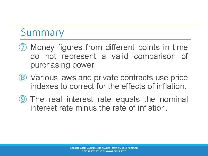 Summary ⑦ Money figures from different points in time do not represent a valid