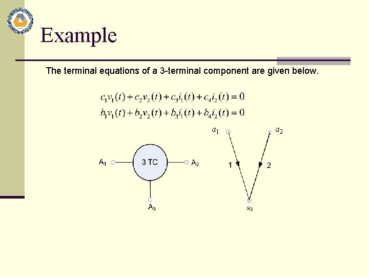 Example The terminal equations of a 3 -terminal component are given below. a 1