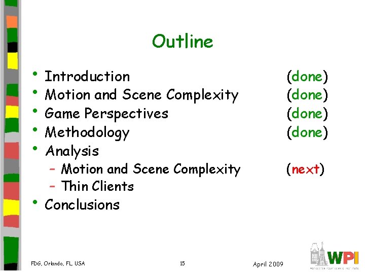 Outline • Introduction • Motion and Scene Complexity • Game Perspectives • Methodology • Outline • Introduction • Motion and Scene Complexity • Game Perspectives • Methodology •