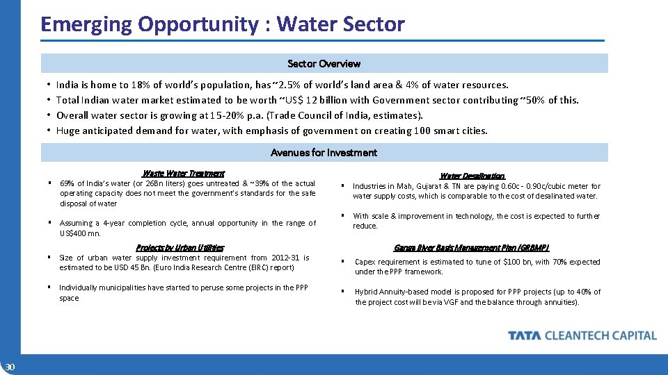 Emerging Opportunity : Water Sector Overview • • India is home to 18% of