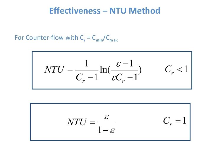 Effectiveness – NTU Method For Counter-flow with Cr = Cmin/Cmax 