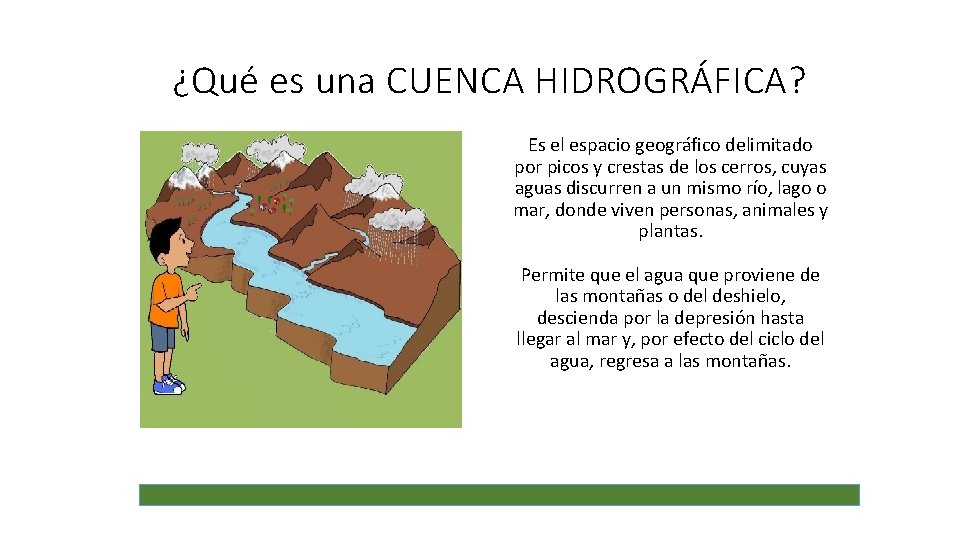 ¿Qué es una CUENCA HIDROGRÁFICA? Es el espacio geográfico delimitado por picos y crestas