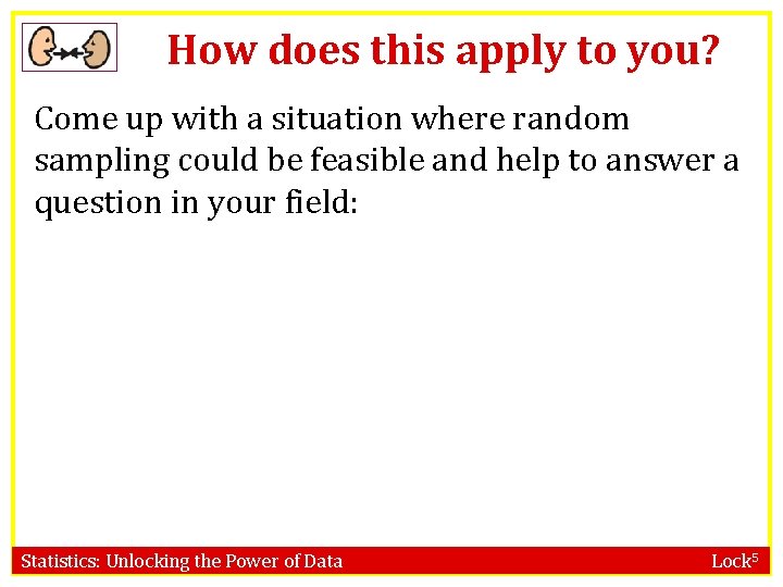 How does this apply to you? Come up with a situation where random sampling