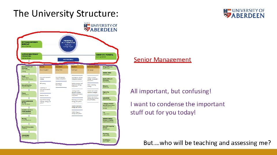 The University Structure: Senior Management All important, but confusing! I want to condense the