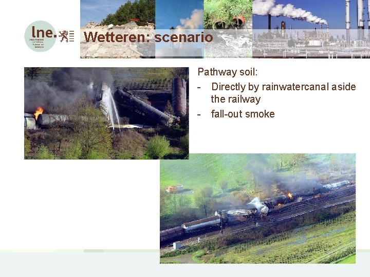 Wetteren: scenario Pathway soil: - Directly by rainwatercanal aside the railway - fall-out smoke