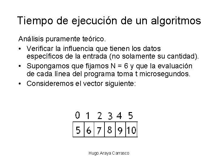 Tiempo de ejecución de un algoritmos Análisis puramente teórico. • Verificar la influencia que