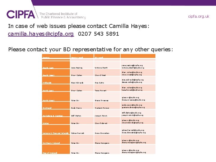cipfa. org. uk In case of web issues please contact Camilla Hayes: camilla. hayes@cipfa.