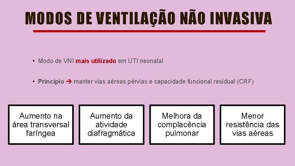 MODOS DE VENTILAÇÃO NÃO INVASIVA • Modo de VNI mais utilizado em UTI neonatal