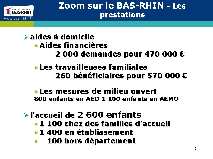 Zoom sur le BAS-RHIN – Les prestations Ø aides à domicile • Aides financières