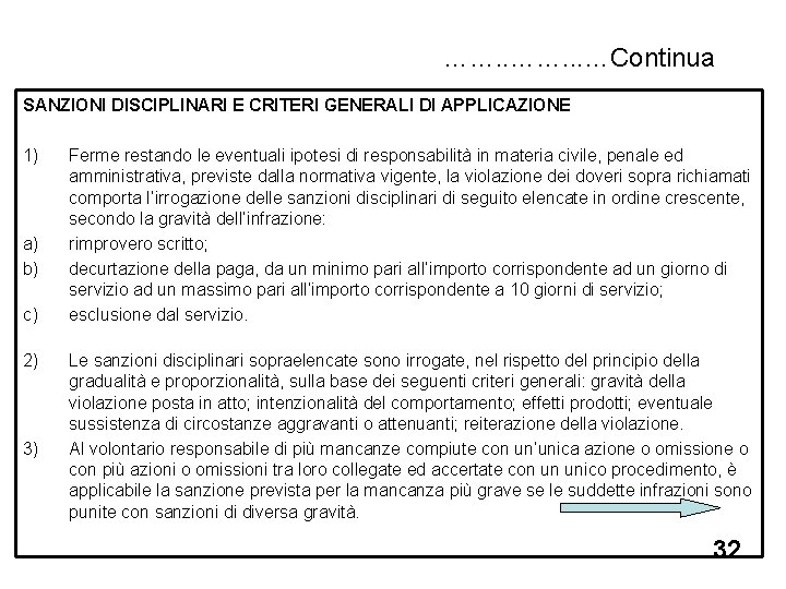 ……. . . …Continua SANZIONI DISCIPLINARI E CRITERI GENERALI DI APPLICAZIONE 1) a) b)