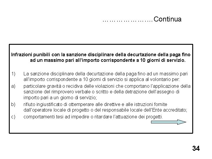 ………………. …Continua Infrazioni punibili con la sanzione disciplinare della decurtazione della paga fino ad