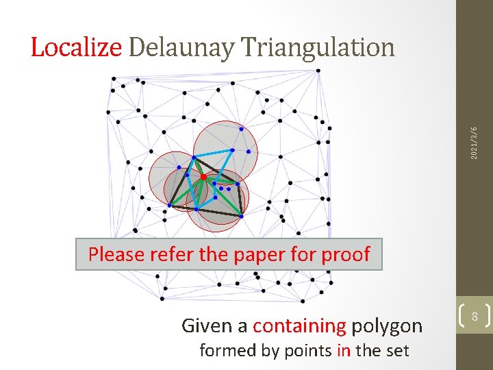 2021/3/6 Localize Delaunay Triangulation Please refer the paper for proof Given a containing polygon