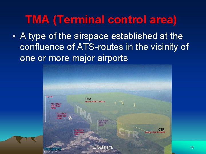 TMA (Terminal control area) • A type of the airspace established at the confluence