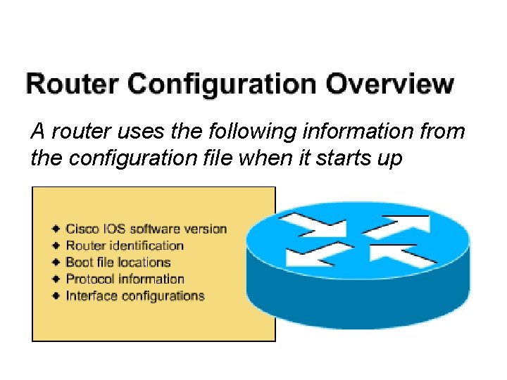 A router uses the following information from the configuration file when it starts up