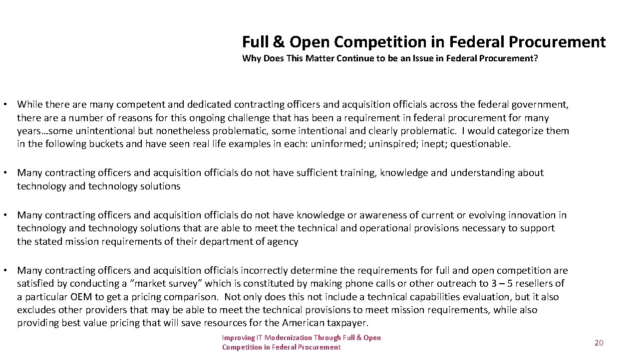 Full & Open Competition in Federal Procurement Why Does This Matter Continue to be Full & Open Competition in Federal Procurement Why Does This Matter Continue to be