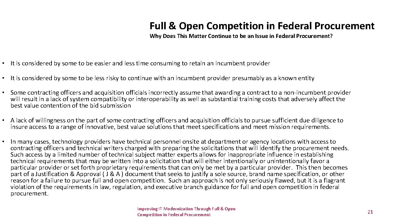 Full & Open Competition in Federal Procurement Why Does This Matter Continue to be Full & Open Competition in Federal Procurement Why Does This Matter Continue to be