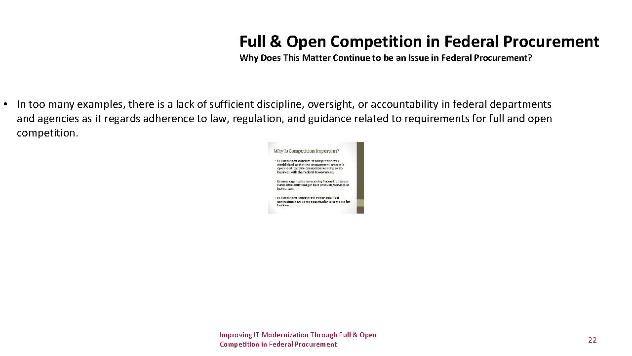 Full & Open Competition in Federal Procurement Why Does This Matter Continue to be Full & Open Competition in Federal Procurement Why Does This Matter Continue to be