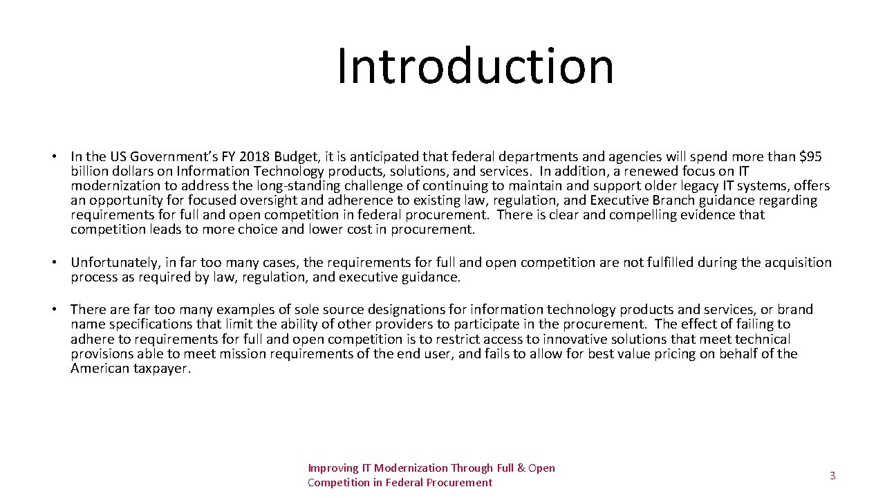 Introduction • In the US Government’s FY 2018 Budget, it is anticipated that federal Introduction • In the US Government’s FY 2018 Budget, it is anticipated that federal