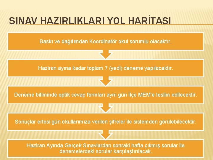 SINAV HAZIRLIKLARI YOL HARİTASI Baskı ve dağıtımdan Koordinatör okul sorumlu olacaktır. Haziran ayına kadar