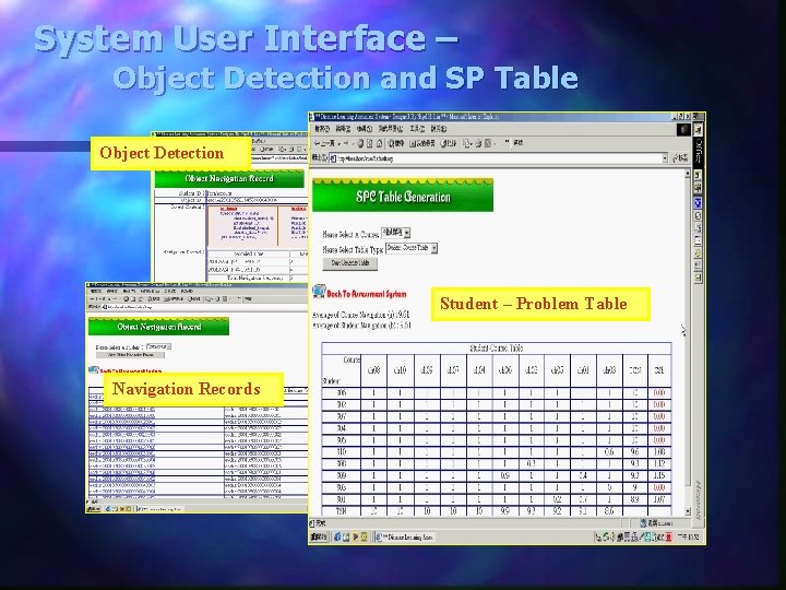 System User Interface – Object Detection and SP Table Object Detection Student – Problem System User Interface – Object Detection and SP Table Object Detection Student – Problem